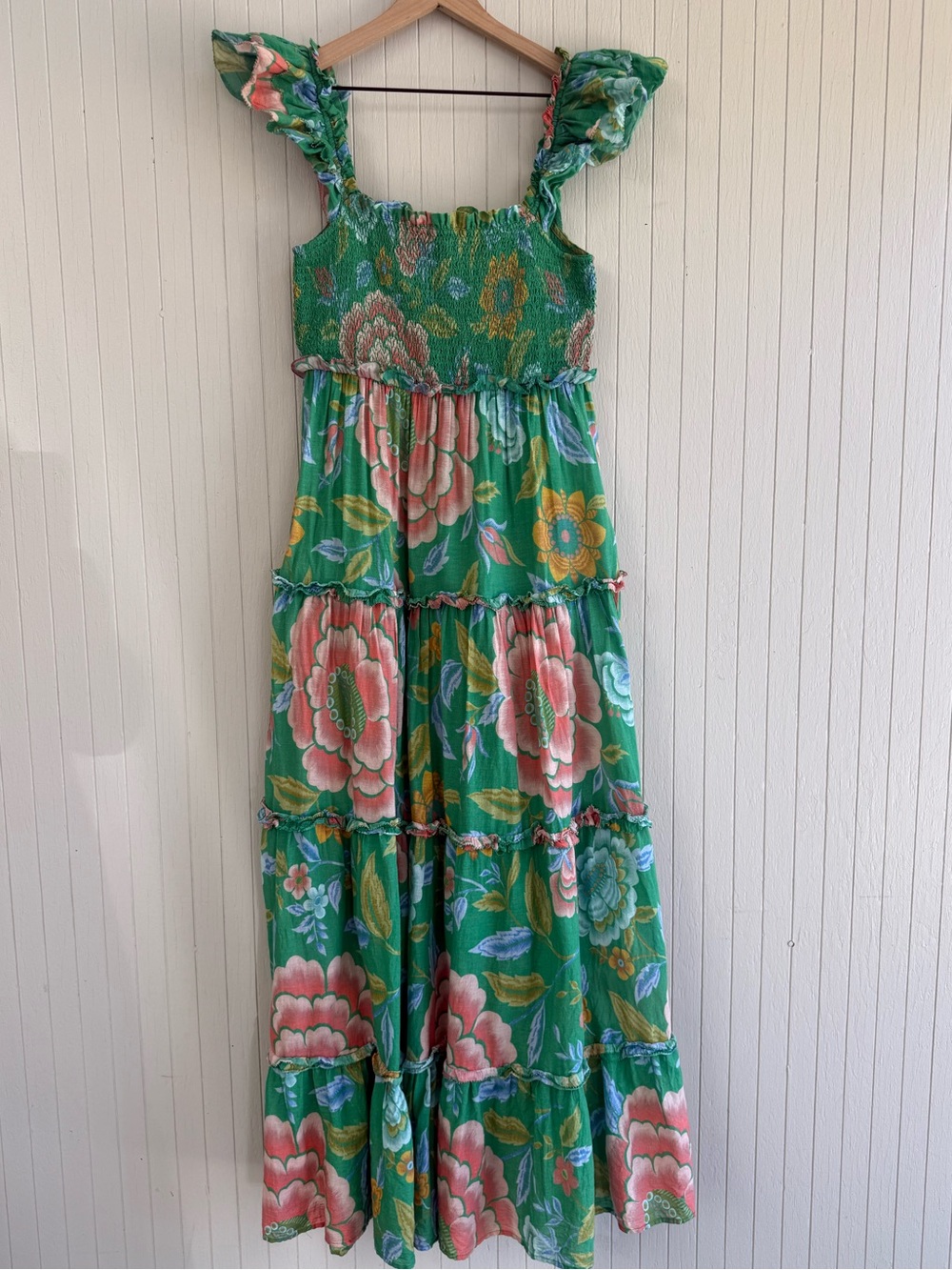Love the Label Anthropologie Tiered Floral Green Sundress